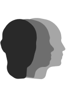 Three overlapping head profiles, fading from black to light grey