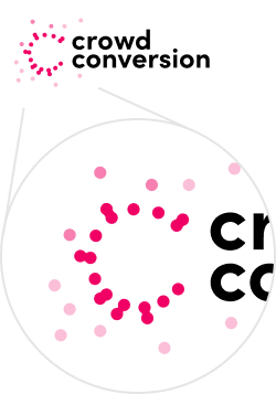 The logo at 32 pixels high, and a magnified view of it: fewer dots, all of them pink