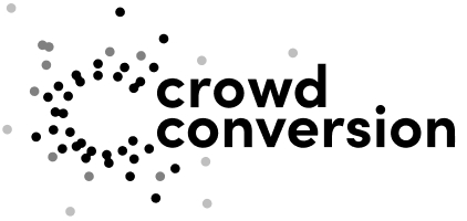 The final logo: dots converging on a letter C, followed by “crowd conversion”