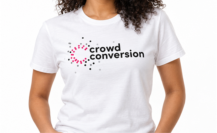 A white T-shirt printed with the full-colour logo