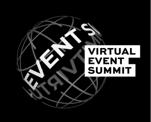 A wireframe globe wrapped in the word “Events”, next to a stacked Virtual Event Summit wordmark