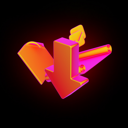 An orange and pink 3D funnel with arrows pointing down