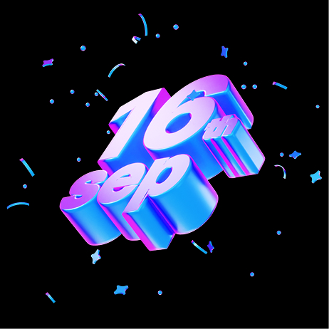 “16th Sep” in 3D lettering with confetti