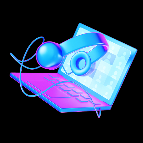 A 3D laptop with a pair of headphones resting on it